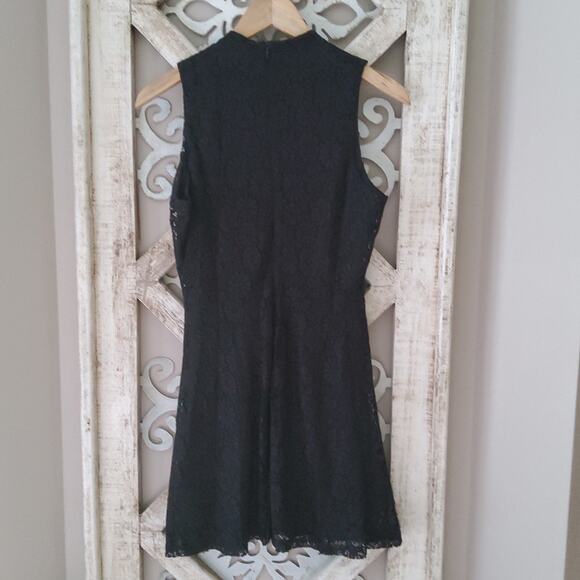 Francesca's Women's Sleeveless Lace Mock Neck Fit & Flare Mini Dress in Black - Picture 9 of 13